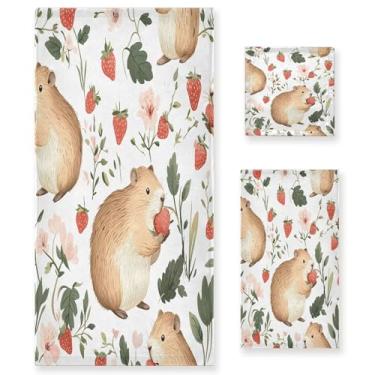 Imagem de xigua Lindo conjunto de toalhas de banheiro capivaras absorvente macio 3 peças toalha de banho toalha de mão toalhas decorativas para banheiro, academia, hotel, praia, piscina