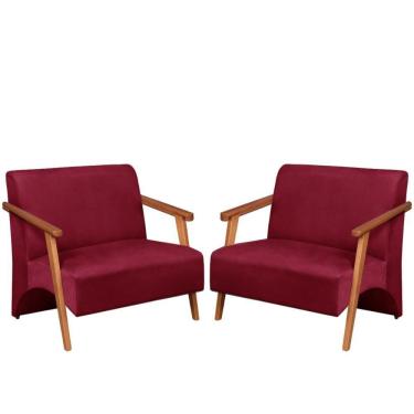 Imagem de Poltrona Namoradeira Venus Braço Madeira Maciça Suede Unidecor Bordô