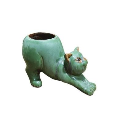 Imagem de Vaso de flores em cerâmica em forma de gato, animal de desenho animado