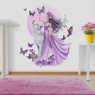 Imagem de Adesivos de parede Floral Wolf and Moon Girl PVC 25x70cm - yiweisai