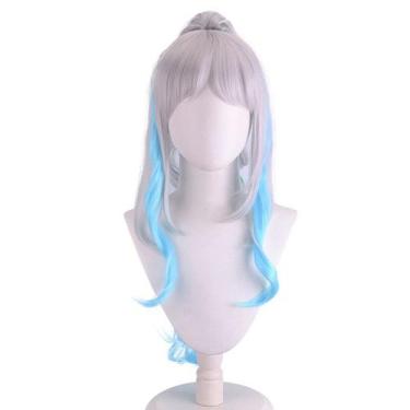 Imagem de Peruca de cosplay de anime cinza prateado com destaques em gradiente a