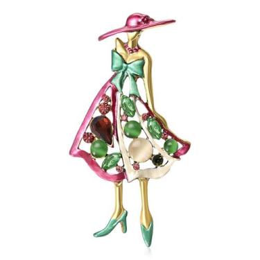 Imagem de Broche Vintage Fashion Lady Alloy com strass 4,1 x 6,9 cm - yiweisai