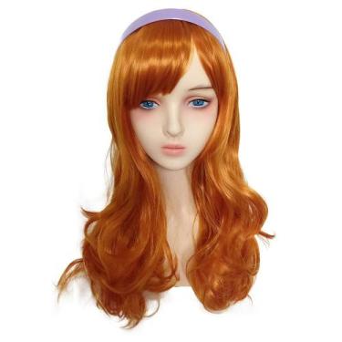 Imagem de Peruca de cosplay Scooby-Doo Daphne, cabelo laranja comprido com banda
