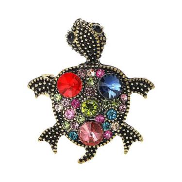 Imagem de Broche De Tartaruga Unissex Com Strass E Esmalte, Tema Vida Marinha, A