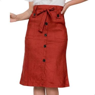 Imagem de Saia Midi Com Botões e Bolso Bengaline Moda Evangélica Tamanho:MCor:Te