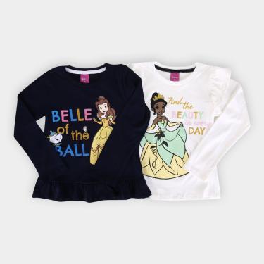 Imagem de Kit Camiseta Infantil Disney Princesas Bella e Tiana Menina - 2 Peças-Feminino