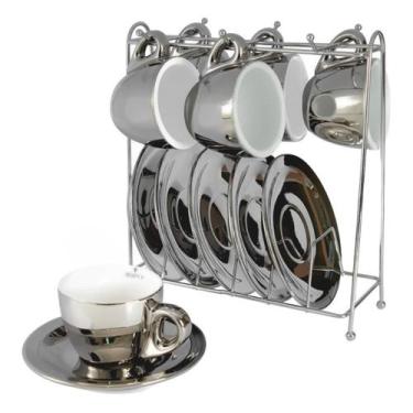 Imagem de Jogo De 6 Xícaras De Café Com Pires e Suporte Prata 80ml L'hermitage