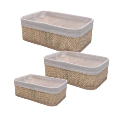 Imagem de Conjunto 3 Cestas Retangulares com Forro em Tecido Cozy Bambu  Lyor - 