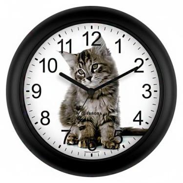 Imagem de Relógio de Parede Eurora Redondo Gato 6588 (24,5 Cm), Preto
