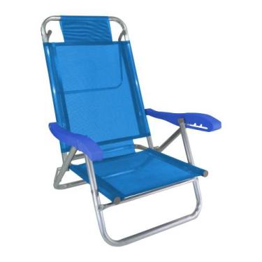 Imagem de Cadeira de Praia Alumínio Reforçada 5 Posições Banho de Sol Azul Zaka 