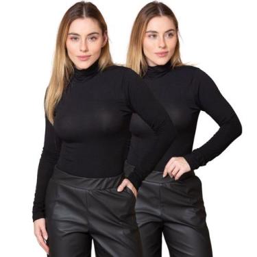 Imagem de Kit 2 Blusas Feminina Manga Longa Gola Alta Cacharrel de Viscose - Mar