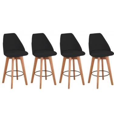 Imagem de Kit 4 Banquetas Giratória Maya Gourmet Decorativa Madeira Eucalipto Assento Tecido Cinz...