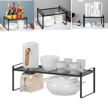Imagem de Organizador Multiuso de Metal - Prateleira Rack e Suporte para Armário Cozinha e Escritório Preto