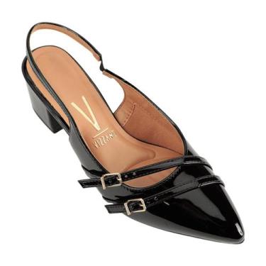 Imagem de Sapato Scarpin Feminino Vizzano Salto Grosso Verniz, Preto, 35
