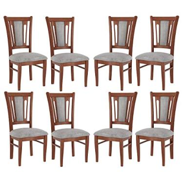 Imagem de Kit 8 Cadeiras Estofada Munike 50 x 102 Cm Madeira Maciça Imbuia Linho Cinza L55 - RMI