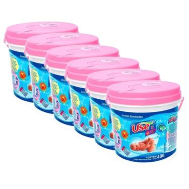 Imagem de Kit com 6 Balde Lenços Umedecidos Use It 400 uni Rosa Revenda