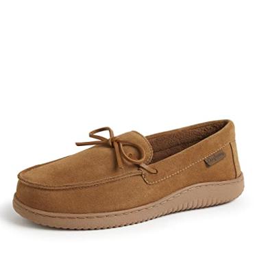 Imagem de Dearfoams Mocassim masculino Woodstock Energy Return confortável para uso interno/externo de espuma viscoelástica com chinelo de gravata, Camurça castanha, Medium