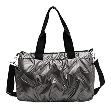 Imagem de Bolsa feminina grande de viagem bolsa de ombro transversal acolchoada de inverno bolsa de ginástica esportiva, Gray