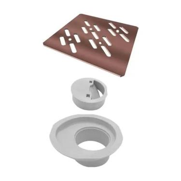 Imagem de Linear Ralo Pvc Novii Grelha Inox Polida Quadrada 100Mm Cobre Rose
