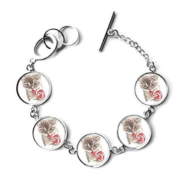 Imagem de DIYthinker Bracelete pequeno gato pirulito aquarela animal pulseira corrente pingente joia
