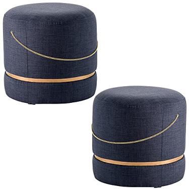 Imagem de Kit 2 Puffs Decorativos Redondos Ryu Azul/Dourado - Gran Belo