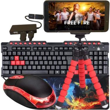 Imagem de Kit Mobilador Para Celular Gamer Com Teclado + Mouse Óptico Com Suport