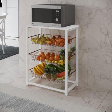 Imagem de Fruteira com Suporte para Micro-ondas Barcelona Aço Branco Cesto Cobre