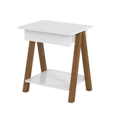 Imagem de Mesa de Cabeceira com 1 Gaveta Gardenia Amadeirado Branco - Mais de Ca