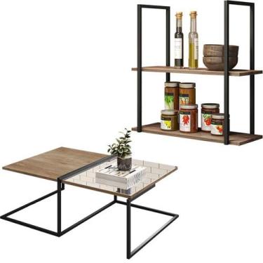 Imagem de Mesa de Centro Espelhada com Prateleira Multiuso Industrial D01 Design