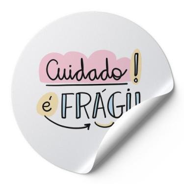 Imagem de 120 Etiquetas Auto Colante Adesivos Redondos Cuidado É Frágil Fundo Br