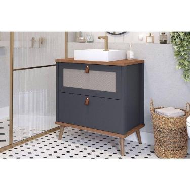 Imagem de Gabinete De Banheiro Balcão Vêneto 1 Porta E 1 Gaveta Com cuba 60cm Titanio-freijo - Mgm