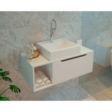 Imagem de Balcão p/ Banheiro Suspenso BN3644 s/ Cuba c/ 1 Porta 80cm Branco - Tecno Mobili