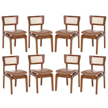 Imagem de Kit 8 Cadeiras de Jantar Portugal em Madeira Imbuia com Tela Rattan Im