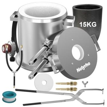 Imagem de Nelyrho Kit de fornalha de fundição de propano de 15 kg, alumínio de fundição prata ouro cobre metal, com pinça de elevação e cadinho, forno de fundição