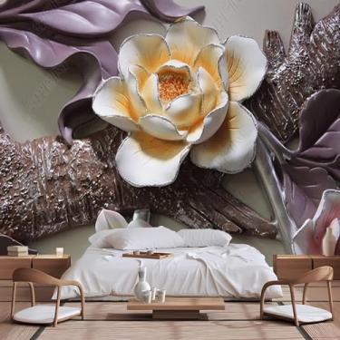 Imagem de Lcythiazole Murais de papel de parede floral de tamanho personalizado - Mural de papel de parede personalizável para sala de estar e quarto, autoadesivo removível