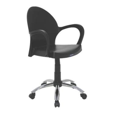 Imagem de Cadeira plastica com bracos grace preta com rodizio em aco inox - TRAM