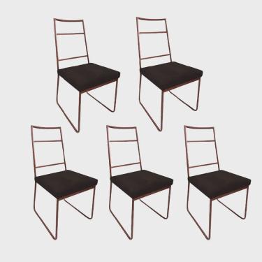 Imagem de Kit 05 Cadeiras Sala de Jantar Escritório Office Stark Industrial Ferro Bronze Suede Marrom - Ahz Móveis