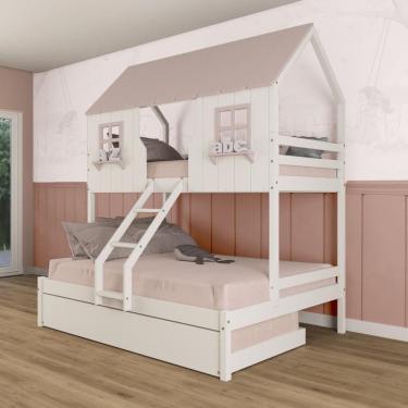 Imagem de Treliche Casal/ Solteiro Casinha Encantada Madeira Maciça Branco/ Rosa Megamobilia