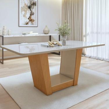 Imagem de Mesa de Jantar Retangular 170cm Maxi Tampo com Vidro Apogeu Amêndoa Clean/Off White