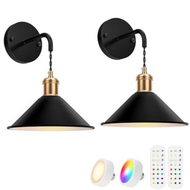 Imagem de AXMVEZ Conjunto De Duas Arandelas Parede Operadas Por Bateria, Pretas, Modernas, Com Controle Remoto, Iluminação Regulável Para Ambientes Internos, Sem Fio, Luminárias Led Quarto E Sala Estar, 3 Tem