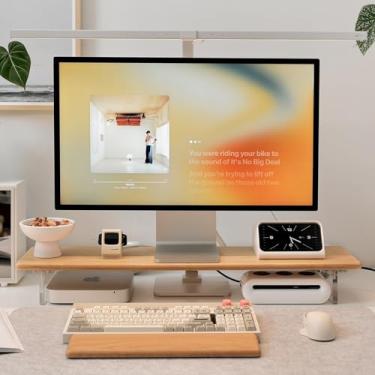 Imagem de ROCDEER Suporte De Monitor Bambu Com Pernas Acrílico Para Mesa, Prateleira Mesa 31,5" Que Suporta Computador, Laptops, Impressoras E Alto-Falantes (Natural)