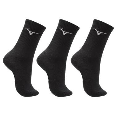 Imagem de Meia Cano Médio Mizuno Prime Tam. 33-38 Pacote Com 3 Pares, Preto, 33-