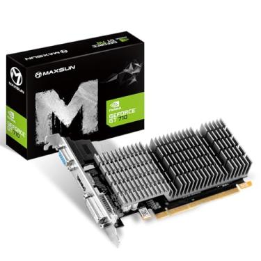 Imagem de maxsun Placa gráfica de vídeo GEFORCE GT 710 2 GB, discreta, pronta para formato pequeno, suporta GPU DirectX12 OpenGL4.5, baixo consumo, VGA, DVI-D, HDMI, HDCP, sistema de resfriamento passivo silencioso sem ventilador