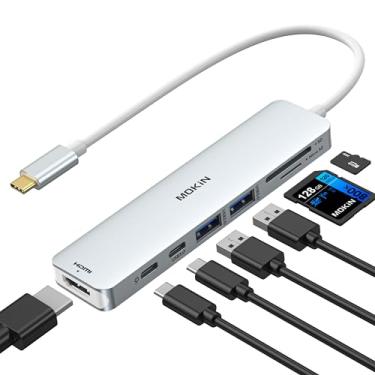 Imagem de Adaptador HDMI USB C Hub para MacBook Pro/Air, MOKiN 7 em 1 USB C Dongle com HDMI, leitor de cartão SD/TF, porta de dados USB C, PD de 100 W e 2 USB 3.0 compatível com MacBook Pro/Air, Dell XPS,