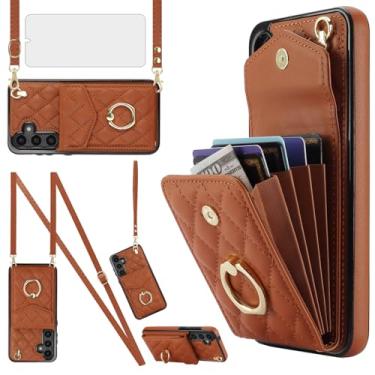 Imagem de Capa de telefone para Samsung Galaxy S24 Plus S24+ 5G Capa carteira com protetor de tela de vidro temperado anel de alça de pulso com bloqueio de RFID suporte de cartão celular S24Plus 24S + S 24 24+