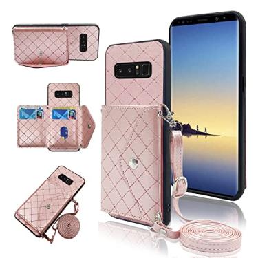 Imagem de Capa carteira compatível com Samsung Galaxy Note 8 com alça de ombro transversal e suporte de couro para cartão de crédito, acessórios para celular Glaxay Note8 Not S8 Galaxies Gaxaly Girls Pink