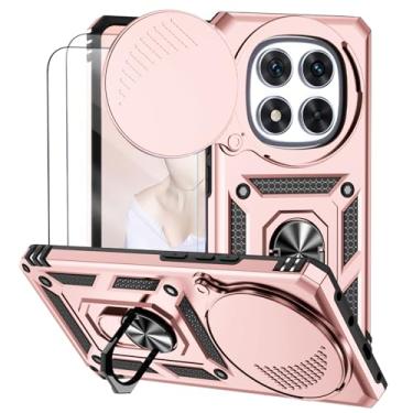 Imagem de Capa para Xiaomi Poco X7 5G e Redmi Note 14 Pro 5G (Não 4G) Capinha | com 2 peças de protetor de tela temperado com janela deslizante da câmera e suporte para telefone incluídos - Rosa