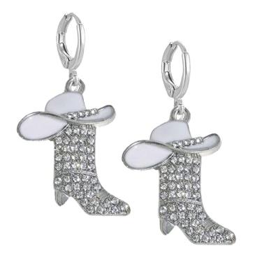 Imagem de Brincos femininos com pingente de strass de cowboy ocidental - design esmaltado de bota e chapéu, joias multicoloridas de rodeio, presente de estilo boêmio para fãs country e ocidentais, 8 Millimeters