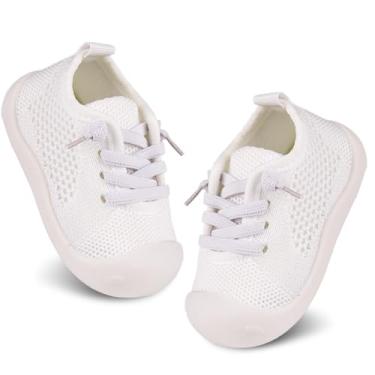 Imagem de Charrost Tênis Para Bebês Meninos E Meninas, Tamanho 5 A 6 Meses, Primeiros Passos, Branco, Descalço, Largo, Cano Curto, Macio, Casual, Flexível, Aprender Andar, Fofo