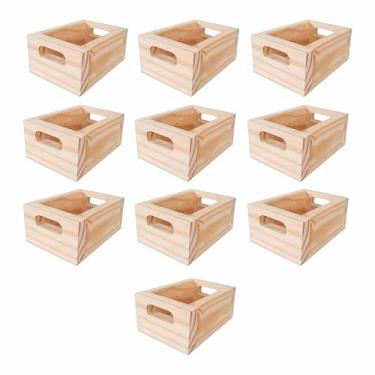 Imagem de Kit 10 Mini Caixote de Feira Decorativo em Madeira de Pinus 15cm Cor:NATURAL;Tamanho:15X11X7 CM